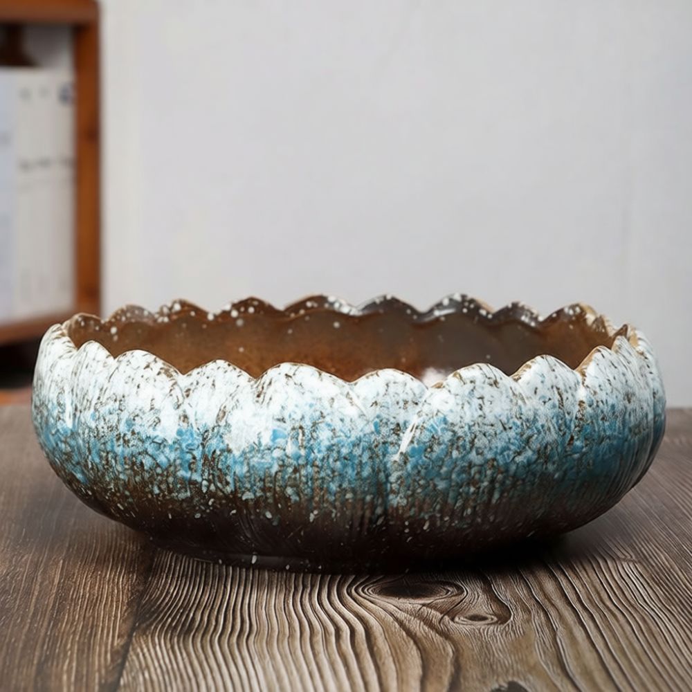 Bonsai Garden Art - Pot Sukulen Keramik Mulut Lebar, Buatan