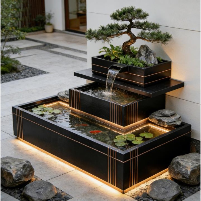Fitur Air Terjun dari Baja Ant - Bonsai Garden With Koi Pond ulasan dan harga